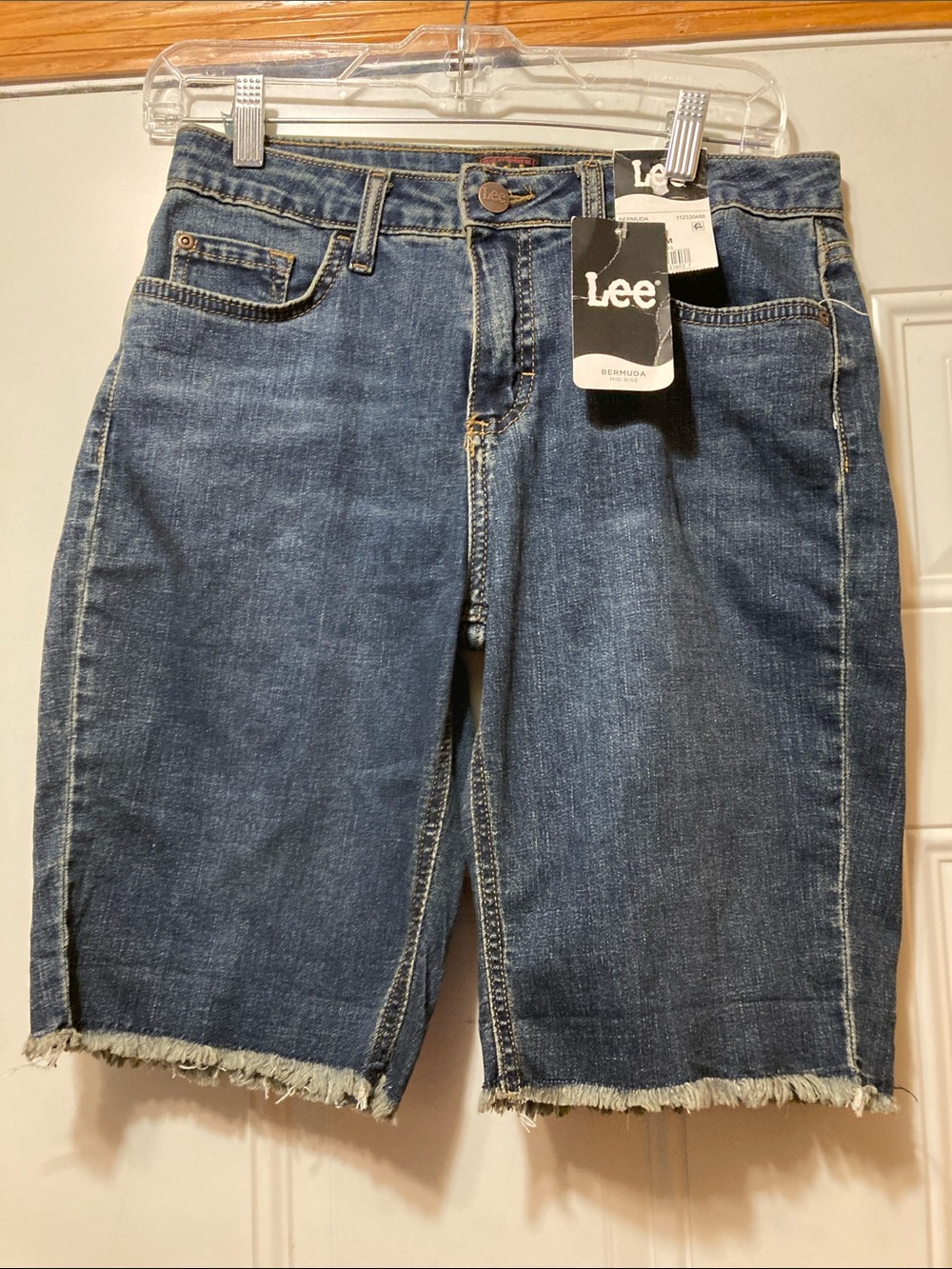 Lee Frayed Hem Denim Bermuda Shorts in Blue‎ 6M NWT